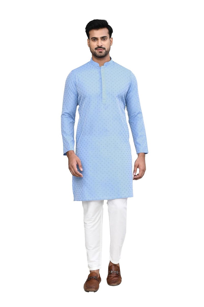Polyfab Hathkargha Men's Art Silk Designer Printed Kurta Pyjama Set with Mandarin Collar and Full Sleeves - Image 1